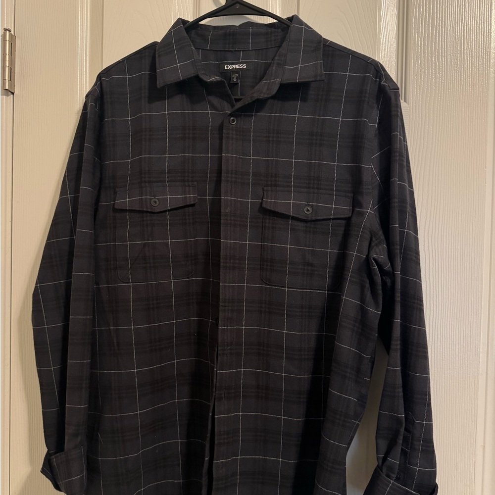 Express Black Plaid Button-Up Shirt